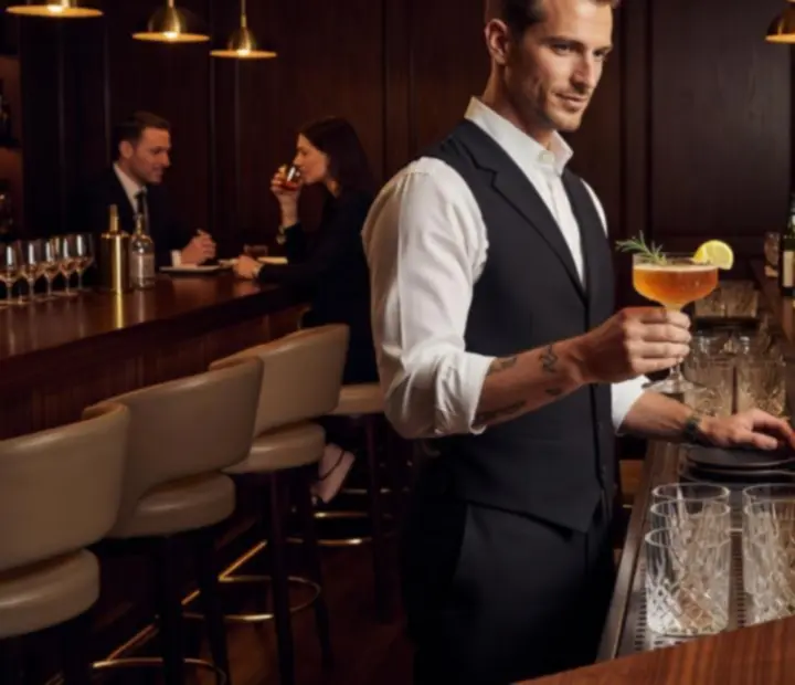 Barman préparant un cocktail signature dans un bar élégant