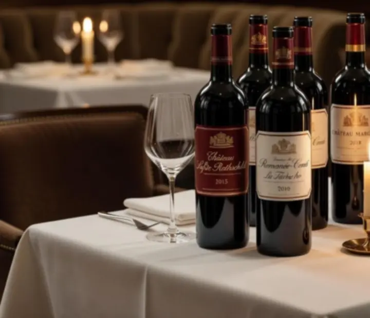 Bouteilles de vins prestigieux dressées sur une table élégante