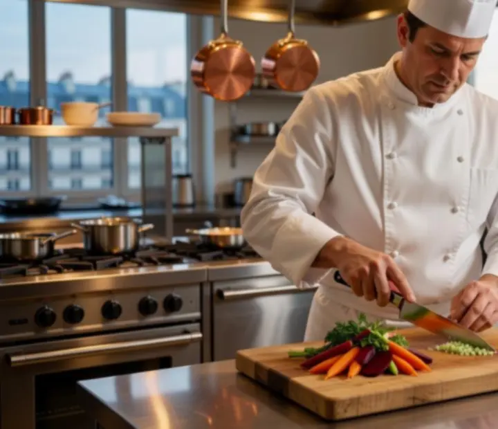 Chef d'Espace Evenia en pleine création dans la cuisine gastronomique