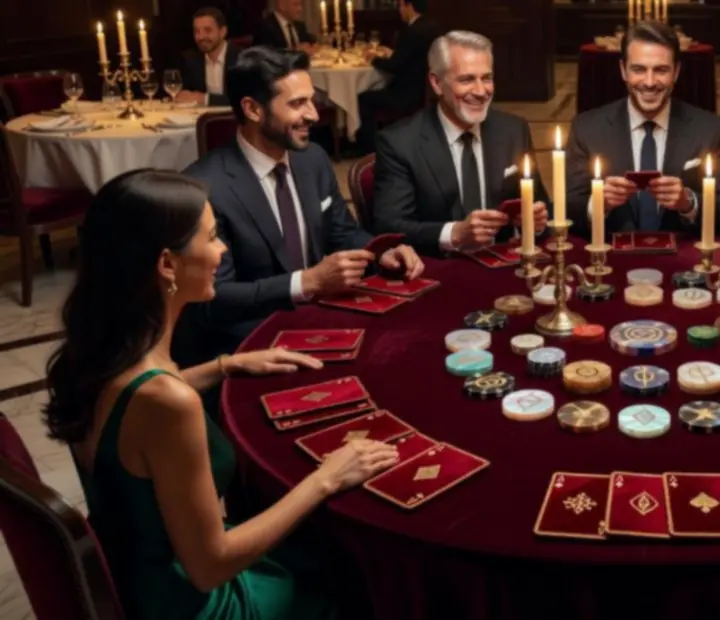 Table de poker élégante avec jetons symboliques dans un restaurant gastronomique