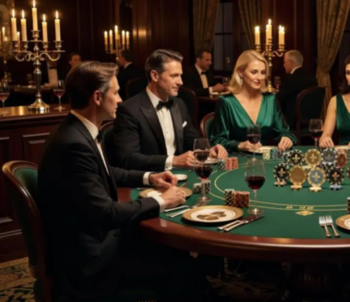 Table de poker élégante dressée dans un salon feutré d'Espace Evenia.