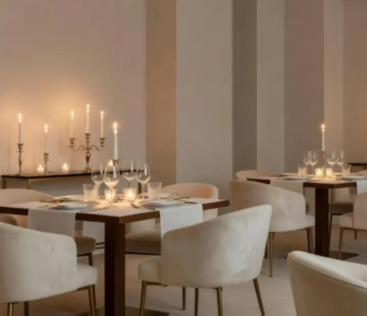 Salle de restauration élégante avec lumière tamisée et décor raffiné
