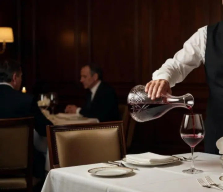 Sommelier servant un verre de vin avec élégance à table