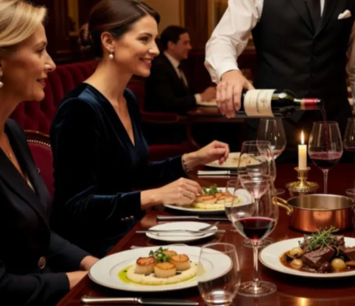 Verres de vin et assiettes gastronomiques soigneusement dressées pour un dîner accords mets et vins